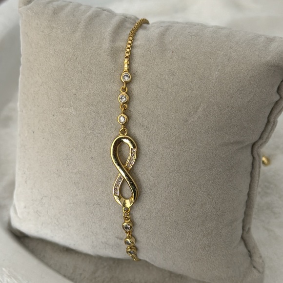Gold Adjustable Bracelet with Crystals and Infinity Symbol - Picture 3 of 6